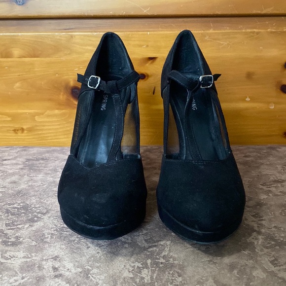 Call It Spring Suede and Mesh Platform Heel Black US 9 - Picture 1 of 6